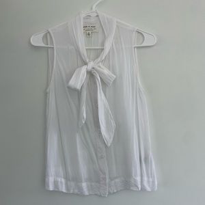 Anthropologie Cloth & Stone White Bow Button Up Sleeveless Blouse Tank Top XSP